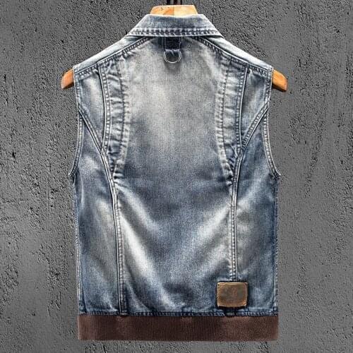 Brand Vest Men Autumn Slim Fit Casual Biker Denim Tops Sleeveless Jacket Personality Streetwear Washed Zipper Cowboy Waistcoat