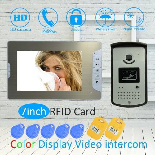 1 SET) 7 Inch LCD Monitor RFID Unlock Function HD Night Vision IR Camera Video Door Phone System Doorbell Intercom