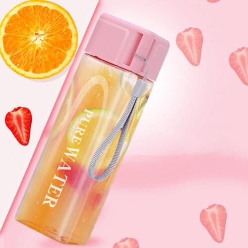 2021 Portable Sport Square Tea Milk Fruit Water Cup 480ml Transparent Drink Bottle with Rope Outdoor Water Bottle Drinkware