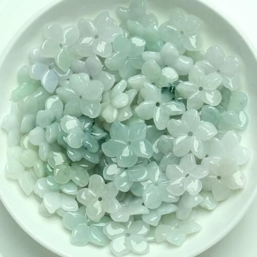 5PC Natural Jade Emerald 18mm Pentagonal Flower Pendant Accessories DIY Bangle Charm Jewellery Fashion Hand-Carved Amulet