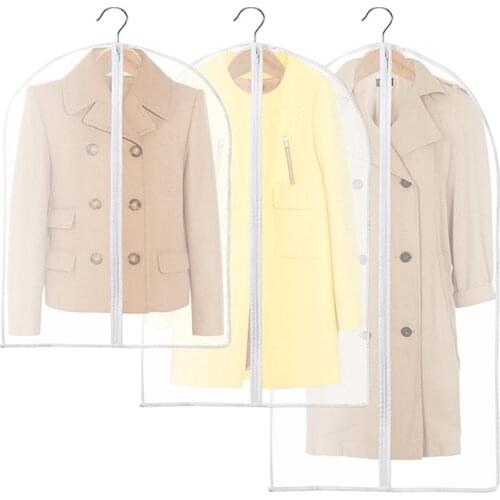 3pcs PEVA Translucent Clothing Dust Cover Suit Bags Clothes Dustproof Covers Full Zipper Garment Cover Bags