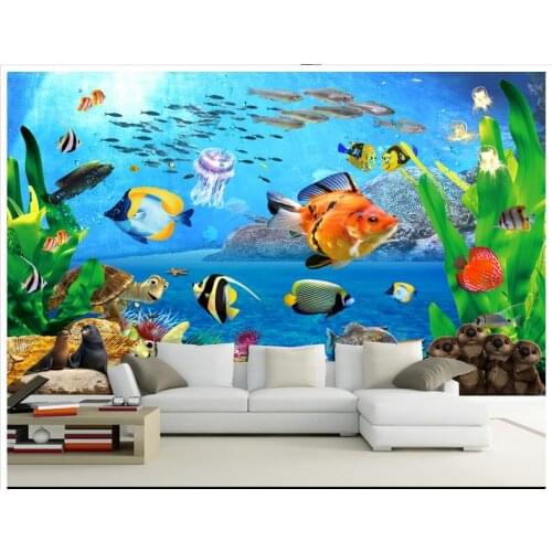 Custom 3d wallpaper 3d murals wallpaper 3 d Cartoon Underwater world children room background wall paintings wall room decor