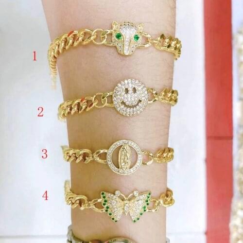 5Pcs 2021 Hot Selling Copper Brass Smile Charm Flat Chain Gold Color Heart Star Bracelet for Women Fashion Jewelry