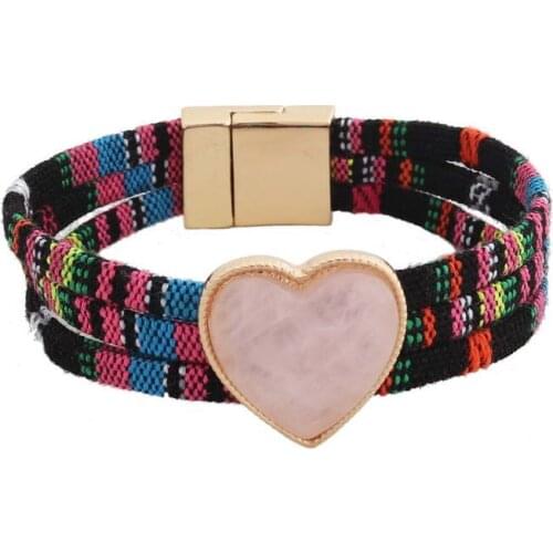 B2373 ZWPON Heart Natural Stone Magnet Bracelets Women Fashion Layered Snakeskin Pattern Rope Chain Bracelets Jewelry Wholesale