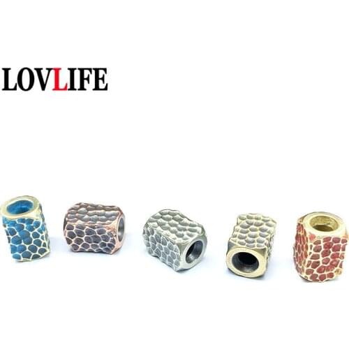 Hammer Grain EDC DIY Knife Beads Pendant Vintage Color Brass Cupronickel Paracord Lanyard Bead Charms Metal Keychains Hangings
