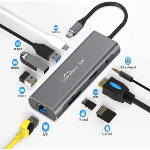 USB C Hub Type C 3.1 9 In 1 Hub Adapter Docking Station With 4K /Ethernet/SD&TF Card Reader/Audio For Mac&Type C Laptops