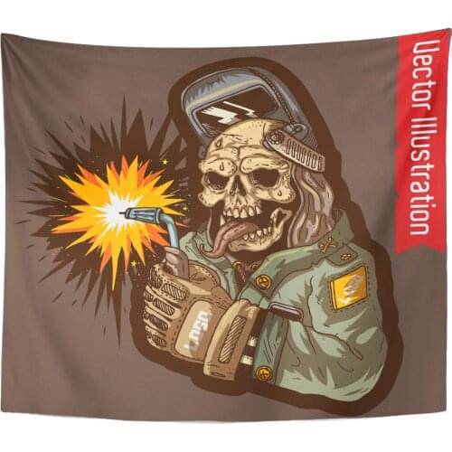 Build Skull Dead Welder Welding Mask Graphics Arc Bones Construction Danger Tapestry Home Decor Wall Hanging for Living Room