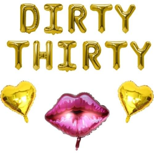 DIRTY 30 Balloons Dirty Thirty Letter Balloons Red Lips Balloon Dirty Thirty Banner 30th Birthday Decor 30th Birthday Balloons