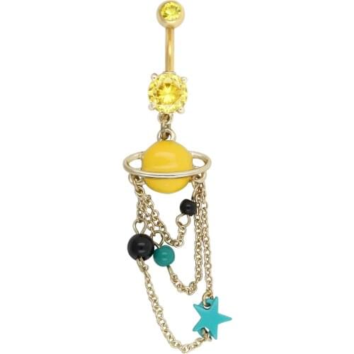 JHJT Fashion Sexy Factory Price Pendant Star Moon Belly Button Rings Zircon Body Jewelry Surgical Steel Belly Piercing Ring 14g