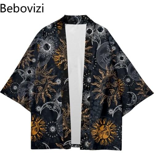 Kimono Streetwear Men Women Cardigan Cosplay Haori Yukata Tops Robe Clothes Plus Size 6XL Sun Moon Print Beach Japanese Style