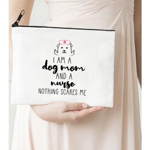 Dog Mom Makeup Bag Letter Flower Print Cosmetic Bags Love Dog Make Up Bags Toiletries Organizer Pouch Ladies Pencil Bags