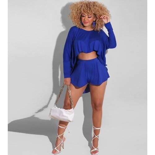 Summer Casual Two Piece Set Women Fashion Bat-sleeved Irregular Crop Tops Shorts Suit Women Two Piece Suit