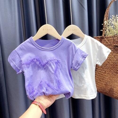 Summer girl baby T-shirt childrens baby pure cotton net yarn stitching short-sleeved top new girls clothing