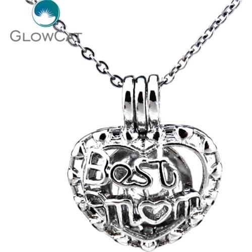 Best Mom Heart Design Stones Beads Cage Locket Necklace Aromatherapy Essential Oil Trendy Necklaces Pendants KK377
