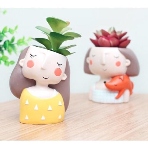 Cute Girl Flower Planter American style cartoon creative Plant Pot Flowerpot Design Home Garden Bonsai Pots Birthday Gift