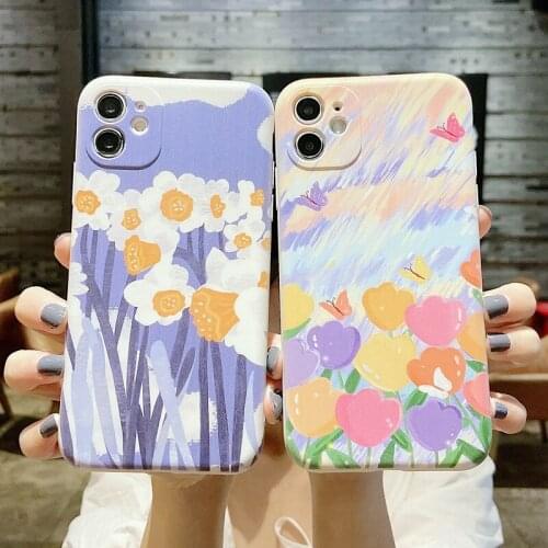 Cute Painting Case For Apple iPhone 12 11 Pro XR XS Max X 7 8 6S 6 Plus 5 5S SE 2020 Floral Flowers Pattern Silicone Case Cover