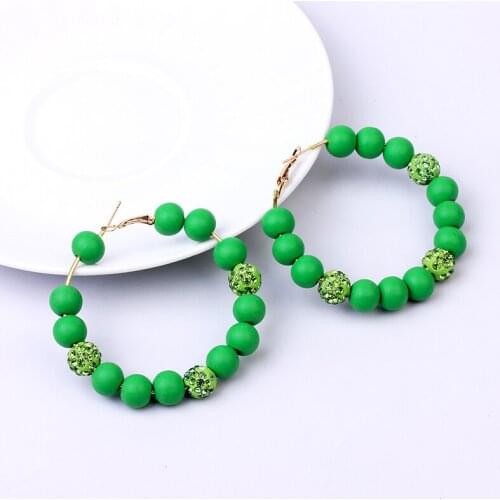 Trendy Big Handmade Colorful Beaded Hoop Earrings Unique Rhinestone Ball Fashion Jewelry Bohemian Round Hoops Earrings For Women