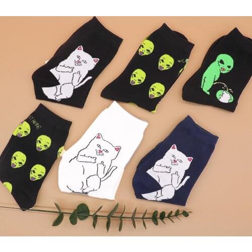 Fashion Unisex Cartoon Cat Art Funny Alien Planet Comfortable Autumn Winter Creative Warm Cotton Halloween Party Socks