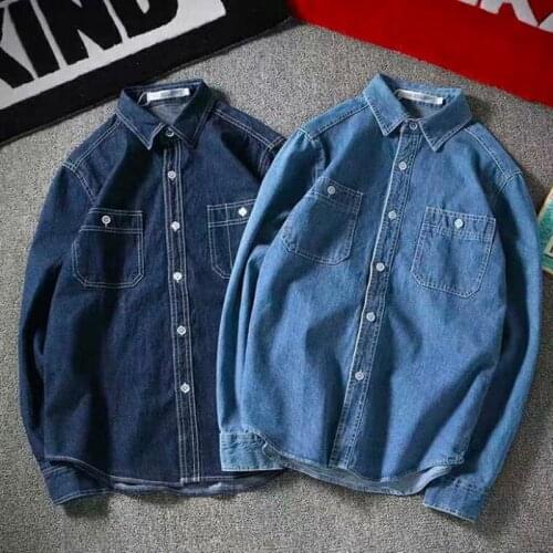 2021 Spring Mens Denim Shirt Jacket Casual Long Sleeve Slim Fit Autumn Fashion Men Jean Shirts Cotton Trendy Tops