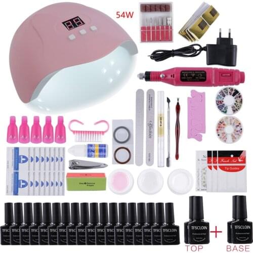 New 54W UV Lamp Nail Set For Manicure Kit 12&22 Colors Gel Varnish Set Nails Dryer Nail Drill Nail File Tool Nail Extension Sets
