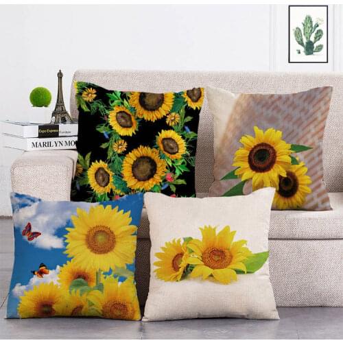 Sunflower Leaves Cushion Cover Polyester Throw Pillows Soft Decorative Pillowcase for Home Sofa Chair Pillow Covers T307