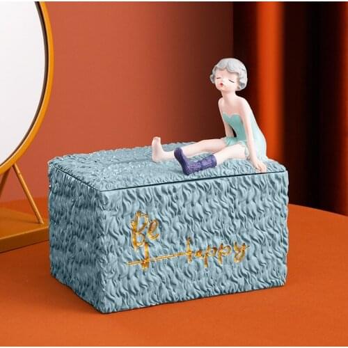 Nordic Resin Cute Girl Tissue Box Living Room Entrance Key Storage Kitchen Paper Holder Storage Bathroom Decoration Accessories