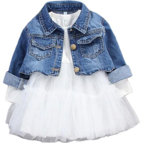 Infant Baby Girls Clothes Outfits Casual Sets Denim Jacket Long Sleeve Dress Suit for Newborn Baby Girls Clothing Birthday Sets