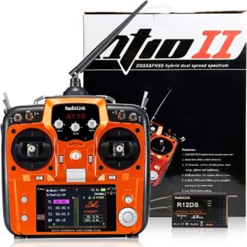 Original RadioLink AT10 II 2.4Ghz 12CH RC Transmitter with R12DS Receiver PRM-01 Voltage Return Module Battery for RC Quadcopter