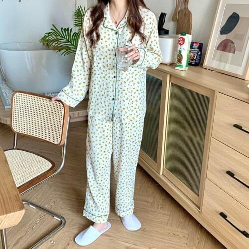 Sleepwear women home clothes 2 piece set double layer gauze pajama set women long sleeve pants sleepwear 100% cotton jumper L546