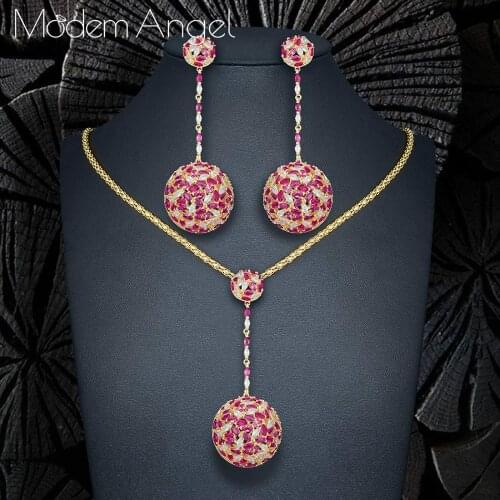 ModemAngel Luxury Disco Balls Nigerian Necklace Earring Jewelry Sets For Women Wedding Indian Dubai Bridal Jewelry Sets