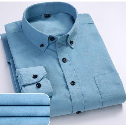 Corduroy Shirt 6XL 5XL Big Yards Long Sleeve Shirt Men Solid Color Button Collar Mens Dress Shirts Casual New Arrival Cotton