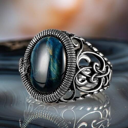 Silver Snake Ring Blue Tiger Eye Stone Ring 925 Sterling Silver Ring Made in Turkey