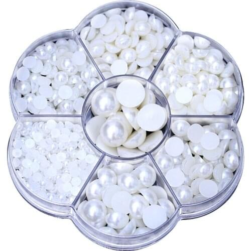 Mixed Size Box Packing White AB 3mm~12mm Imitation Flatback pearl Half Round Pearls For DIY Crafts Decoration B2044