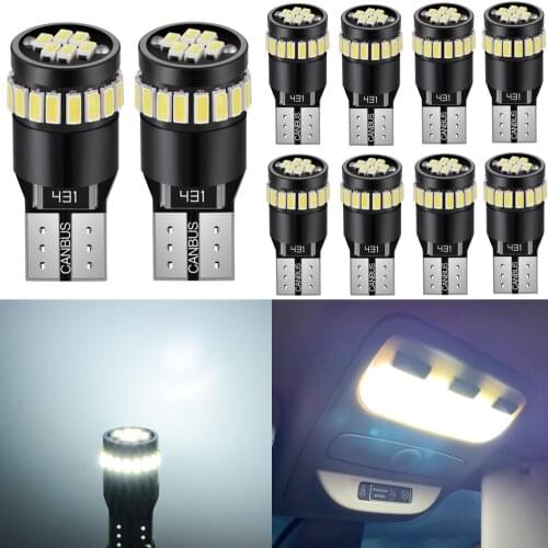 10x W5W T10 LED Bulb Car Interior Readling Lights For Peugeot 307 206 308 407 207 406 208 3008 2008 508 408 306 301 106 107 4008