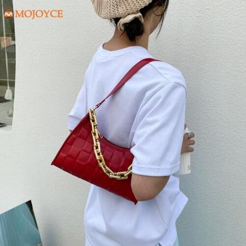 Vintage Women Luxury Brand Handbags PU Leather Checker Pattern Shoulder Underarm Bag Casual Ladies Thick Chain Small Hobos Purse