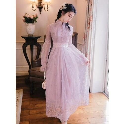 High Quality Fashion Vintage Runway Dress Spring Summer Women Long sleeve Gorgeous Lace Floral Embroidery Maxi Party Vestidoes