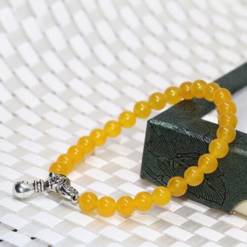 High Grade 6mm Natural Stone Yellow Dyed Color Jades Chalcedony Strand Bracelet Women Round Beads Diy Jewelry 7.5inch B1963