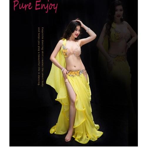 Women Performance Belly Dance Set Women Belly Dancing Clothes Stones Luxury Bra And Long Skirt 2pcs Dance Clothing