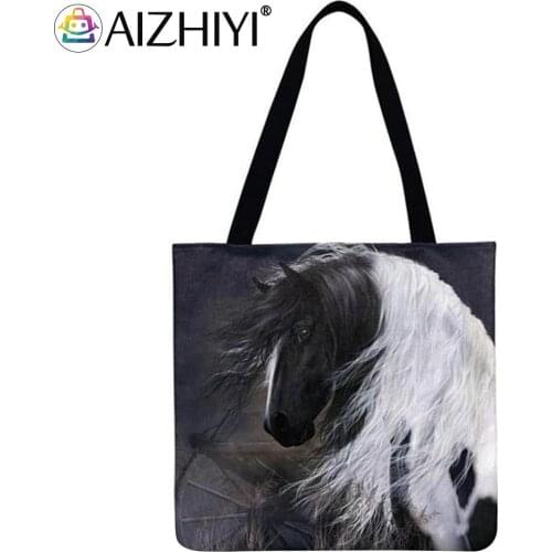 Horse Printed Shoulder Shopping Bag Casual Ladies Large Capacity Tote Handbags