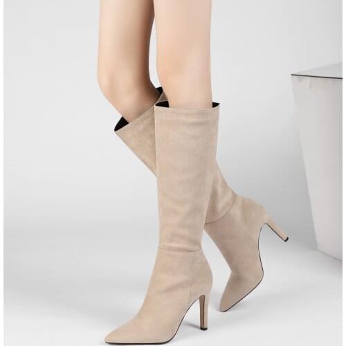 Autumn Knee High Boots Women Zipper Thin High Heels Long Boots Sexy Pointed Toe Shoes Ladies Winter Black Big Size 34-43