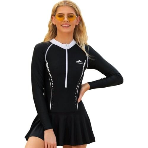 Sbart Women beach Dress Rash Guard Wetsuits One Piece Long Sleeve Stylish Female Swimwear Swimsuits Surfing Sailing Beach Suits