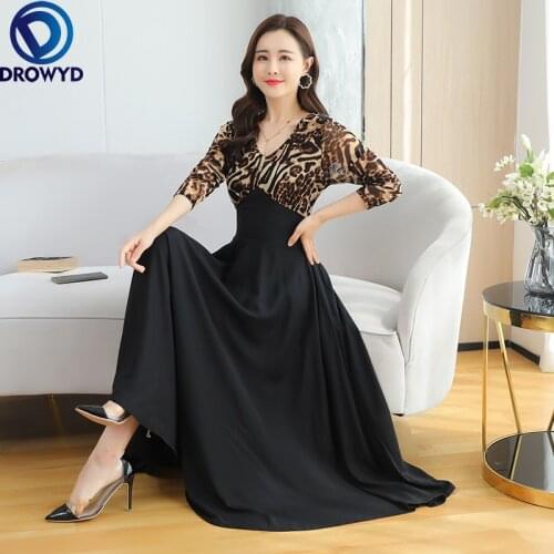 2021 Spring Black Print Floral Chiffon Boho Beach Maxi Dress Vintage V-neck Midi Dress Women Elegant Chic Bodycon Party Vestidos