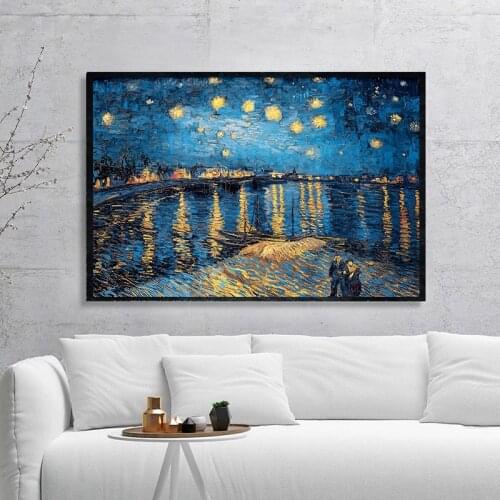 Starry Night on the Rhone River by Vincent Van Gogh Famous Artist Art Print Wall Picture Canvas Painting