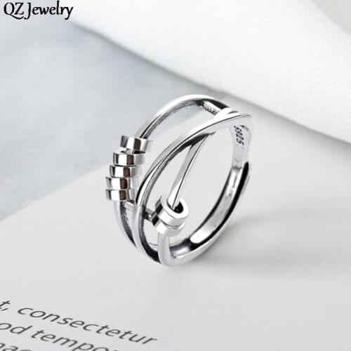 1pc Silver Anti Anxiety Fidget Spinner Finger Ring Adjustable Stacking Spinning Ring for Men Women Stress Relief Jewelry Gift