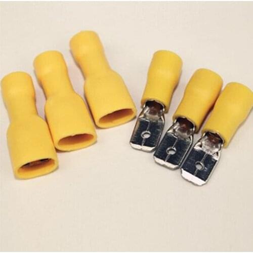 100pcs (50Pairs) 6.3mm Yellow Female/Male Spade Insulated Electrical Crimp Terminal Connectors