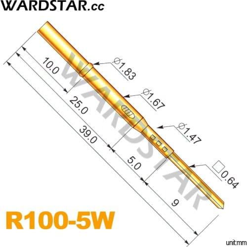 100pcs/lot R100-5W Length 39.0mm Spring Probe Test Probes Pogo Pin Receptacle Wholesale