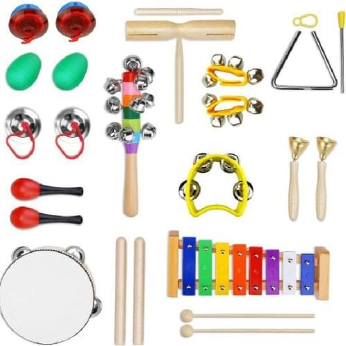 13pcs/set Wooden Musical Instruments For Toddler With Carry Bag Music Percussion Toy Set For Kids With Xylophone Rhythm Band Toy