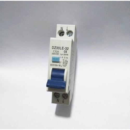 1P+N 32A RCBO 6KA Residual Current Circuit Breaker Over Current Leakage Protection 18mm Compact RCD DZ47LE-T1