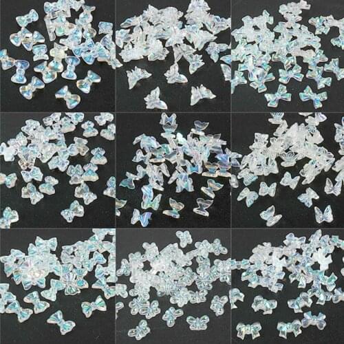 30pcs Various shapes White AB Resin Bow Ties/Butterfly Nail Art Rhinestones Decoration DIY Polish Manicure Nails Art Accessories