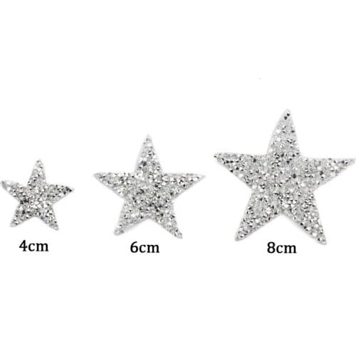 4/6/8cm Hotfix Rhinestones Star Patches For Clothes Iron On Applique Decoration DIY Shoe,Bag,Clothing 5pcs Parches Para Ropa